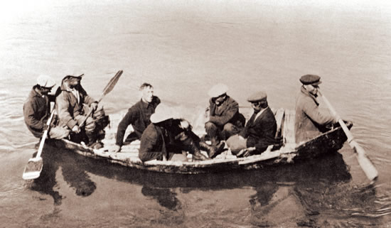 Men Traveling by Skin Boat